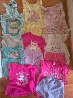 Girl summer Pejamas  and shirts size 6T, 7T  ,8-10