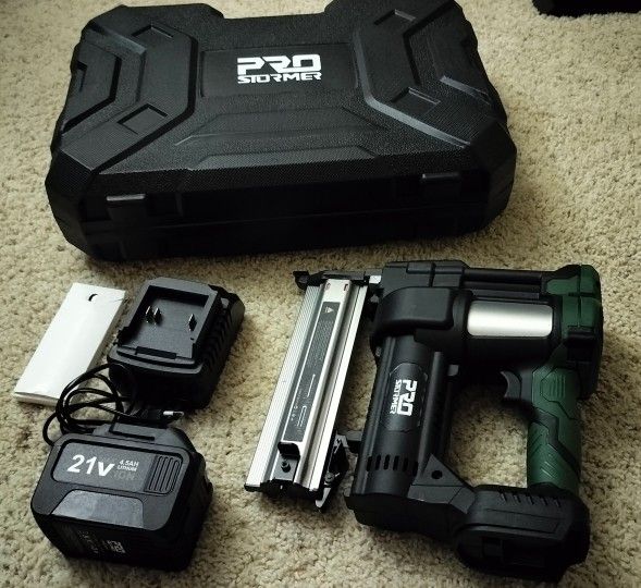 PROSTOMER brushless nail gun with Lithium ion battery 21V / 4.5 AH and charger/ see description 👍👍