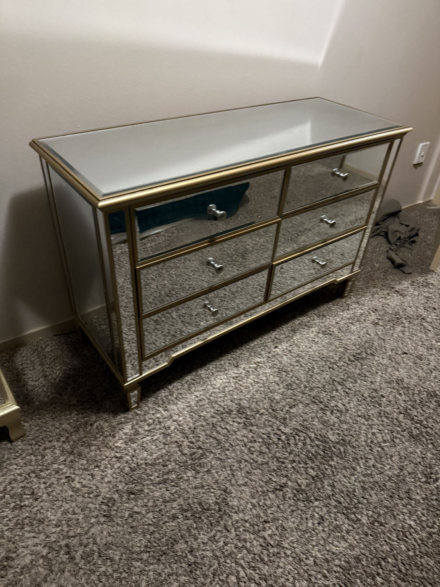 Mirrored Dresser With Gold Trim