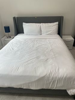 Grey upholstered Queen Bed Frame