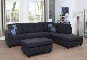 BRAND NEW 3 PIECES SECTIONAL COUCH WITH STORAGE OTTOMAN