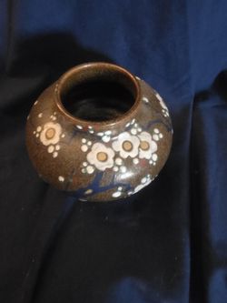 Stoneware Vase with Enamel Cherry Blossoms