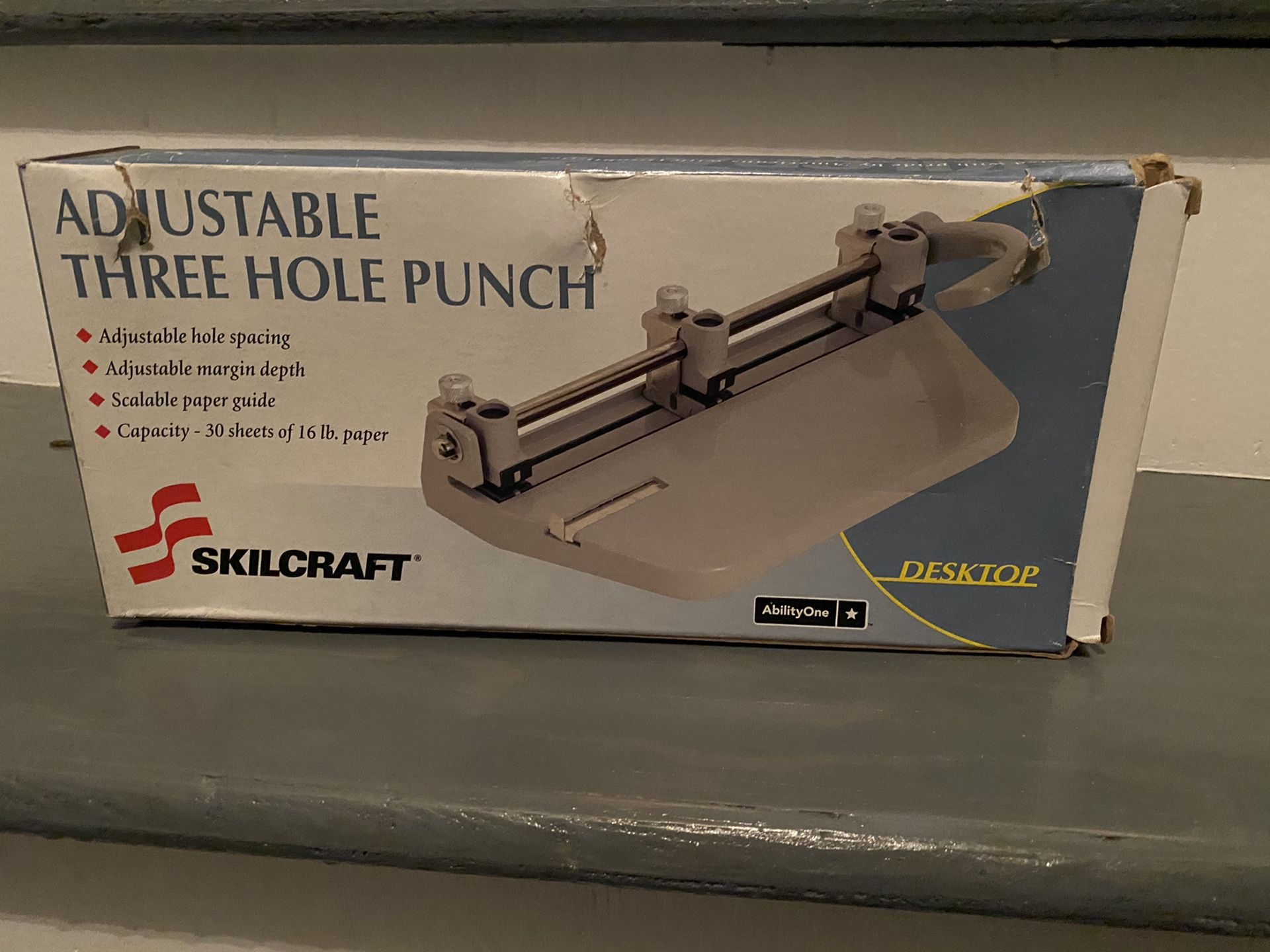 SKILCRAFT Adjustable 3-Hole Punch, Heavy-Duty, 13/32" Hole, 30sheet