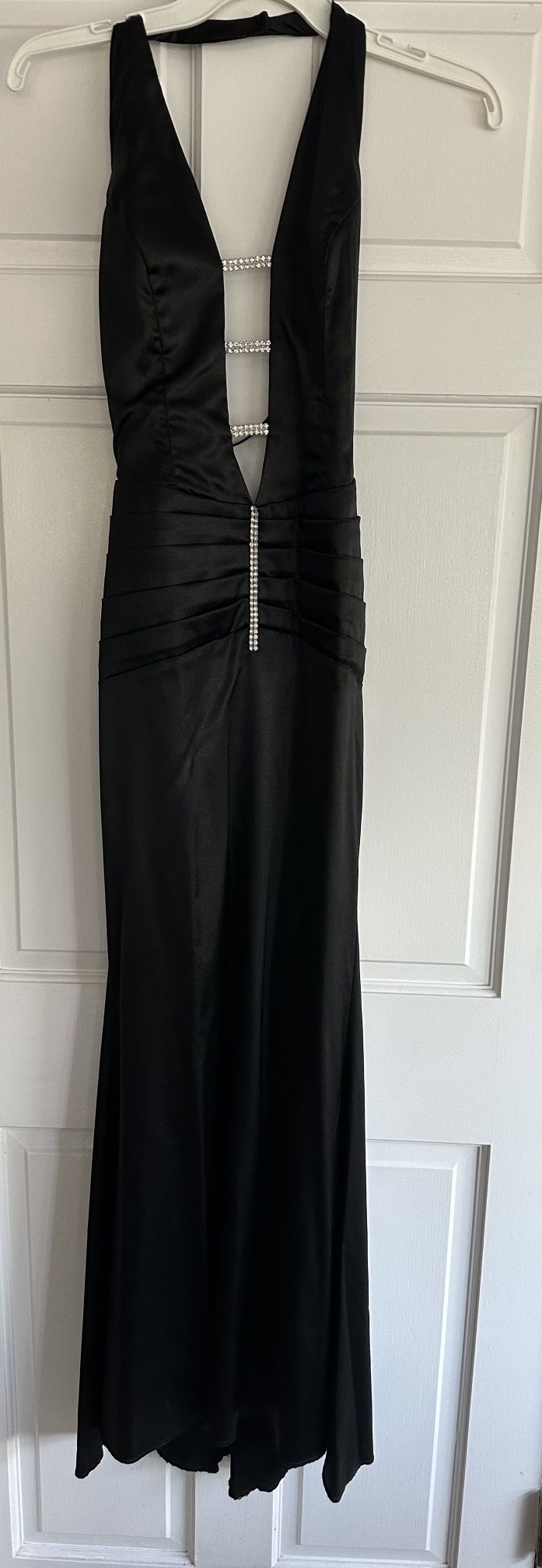 Gorgeous Black Silky Prom / Formal Dress W Rhinestone Detail