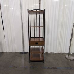 Wood and Black Metal Shelf Unit with Drawer
