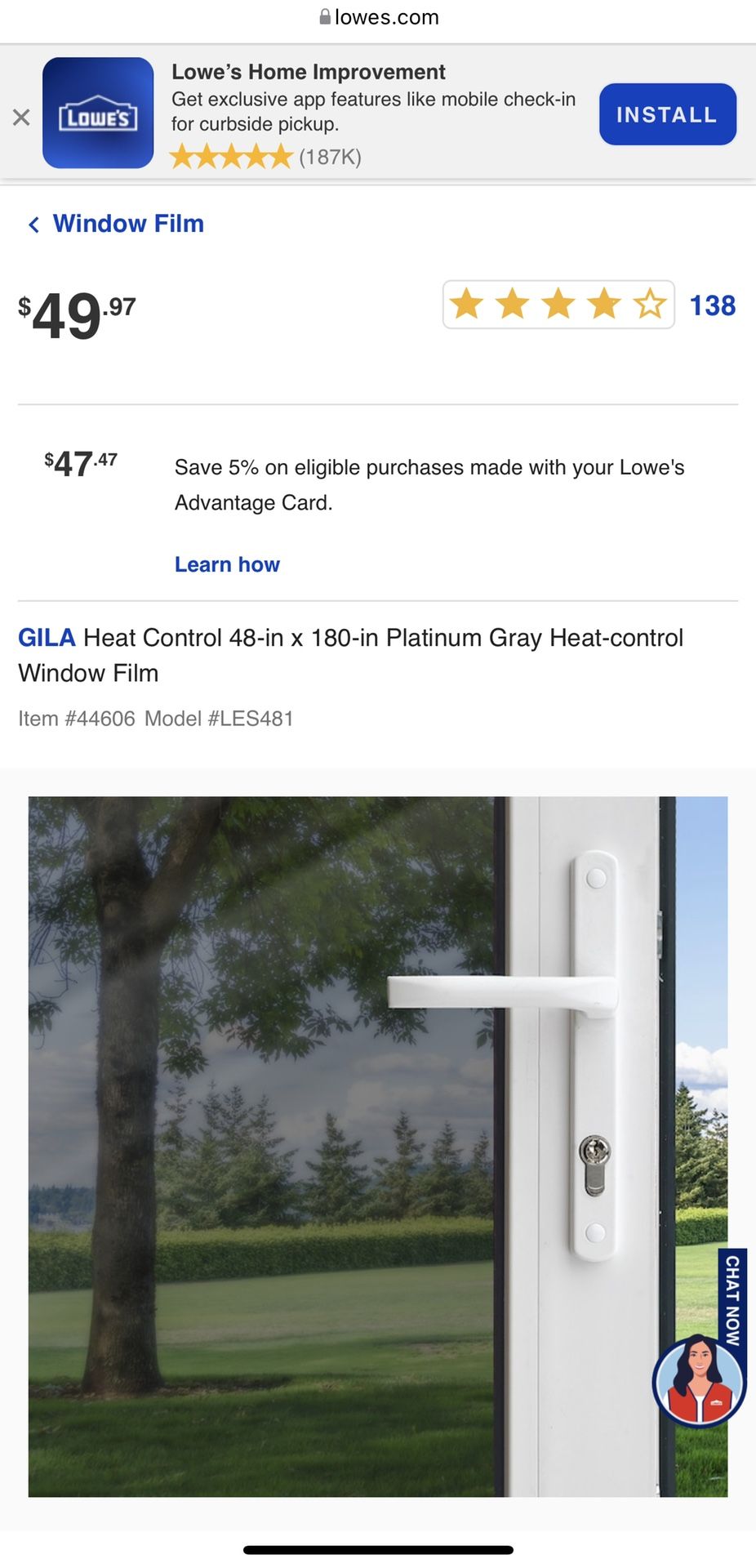 GILA Heat Control 48-in x 180-in Platinum Gray Heat-control Window Film Tint