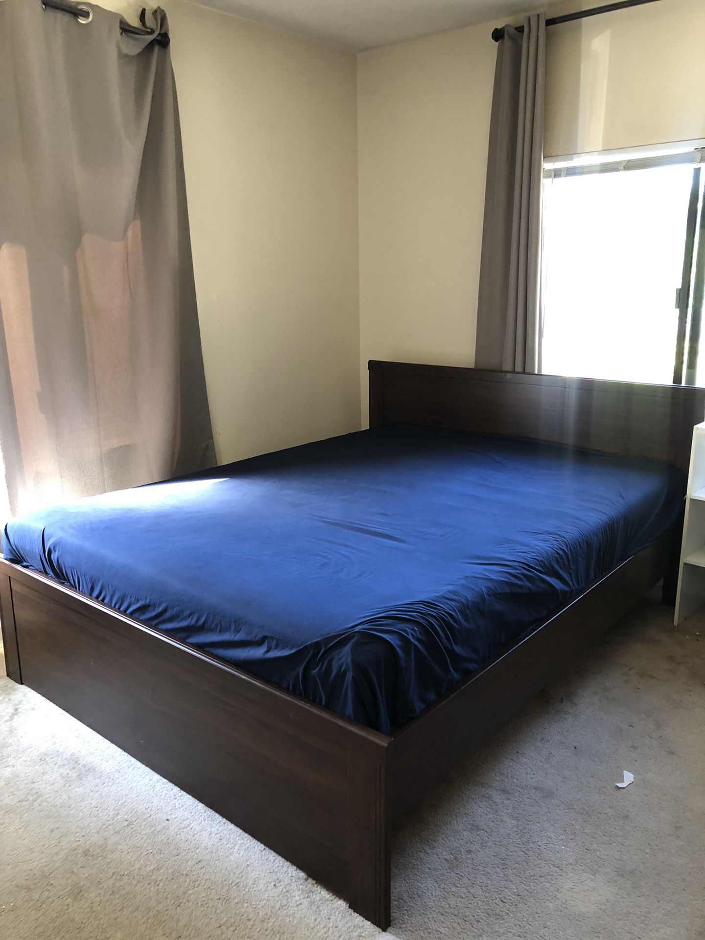 IKEA wooden queen bed frame + mattress
