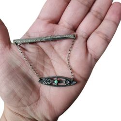 Vintage Native American Turquoise Sterling Arrow with Silver Toned Tie Clip