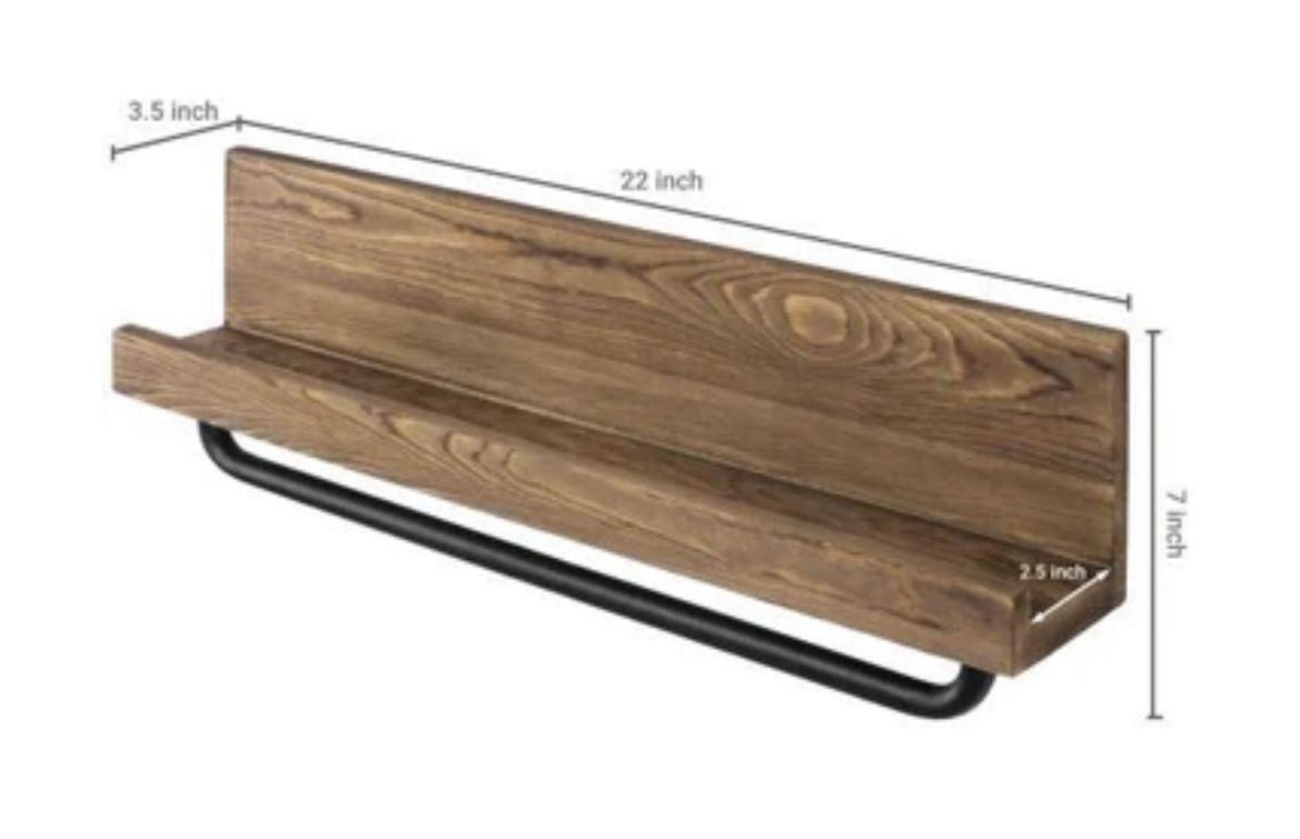 Wood & Metal Pipe Shelf with Towel Rack