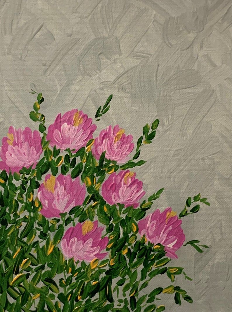 Pinkish Posies, Floral Art, Original Acrylic Painting, 9 x 12