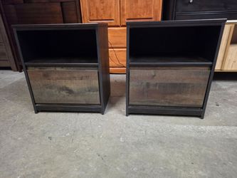 Set of 2 Brown / Black Rustic Nightstands