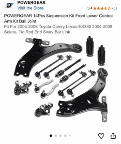 POWERGEAR 14Pcs Suspension Kit Front Lower Control Arm Kit Ball Joint Fit For 2004-2006 Toyota Camry Lexus ES-2008 Solara, Tie Rod End Sway Ba