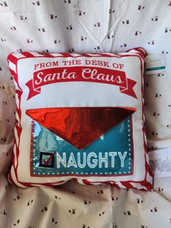 Ashland Christmas Decorative Pillow Santa NWT “Naughty Or Nice “ Holiday Fun NWT