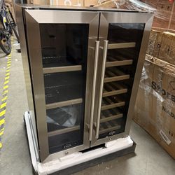 Wine and Beverage Refrigerator Under Counter, Dual Zone Black Beverage Fridge with Glass Door&Lock,20 Bottles & 88 Cans Wine and Beverage Cooler, Free