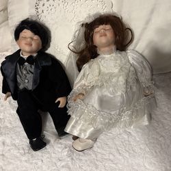 18” Seated Bride/Groom Porcelain Dolls