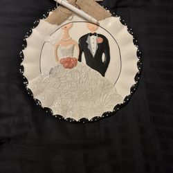 Hand Painted Ceramic Wedding Hanging Plate.