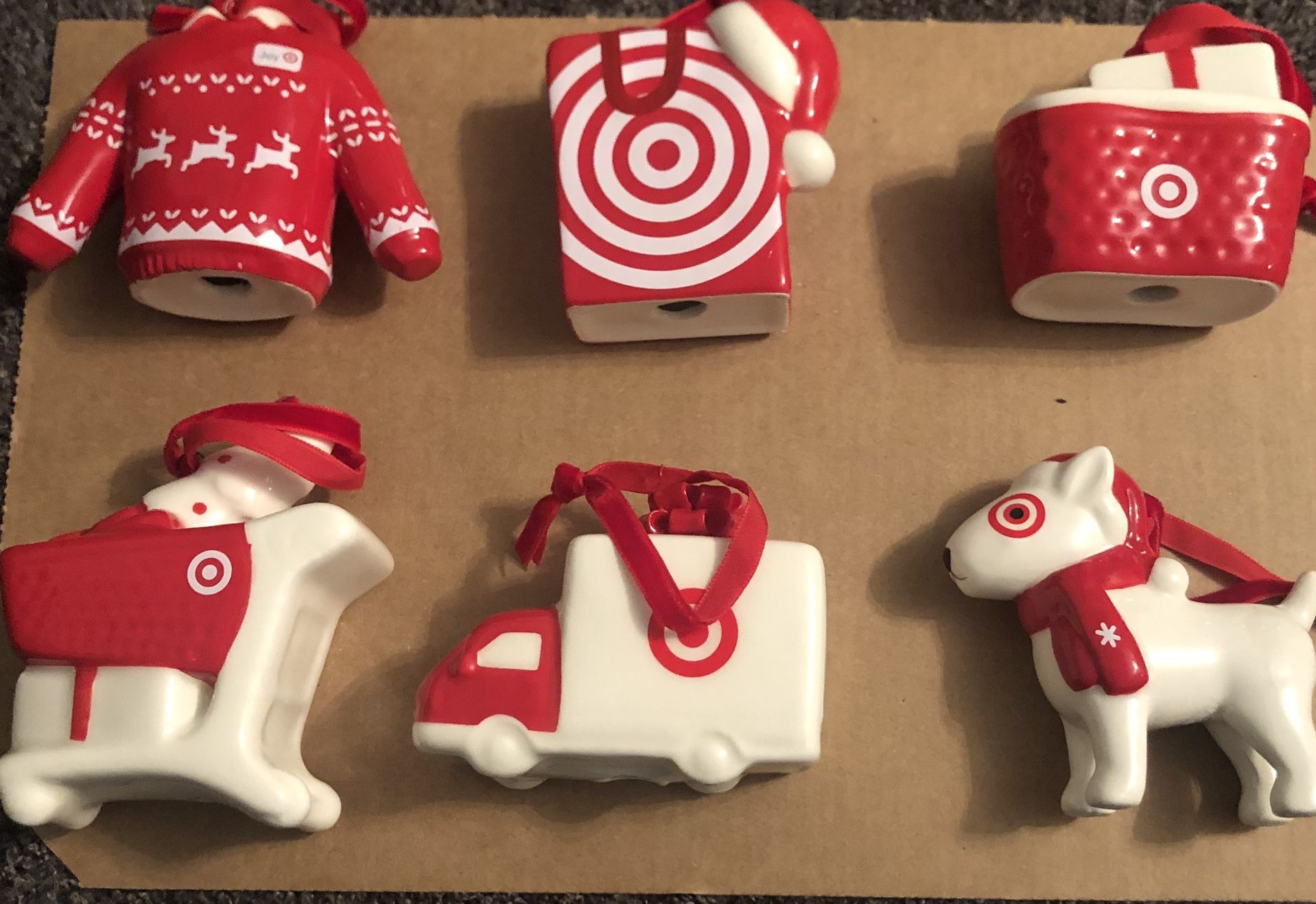 2024 Target Wondershop Christmas Bullseye Theme 6pc Ceramic Ornaments