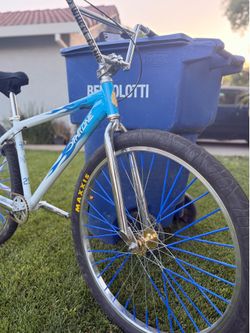 Blue Throne BMX bike 27 on wheels
