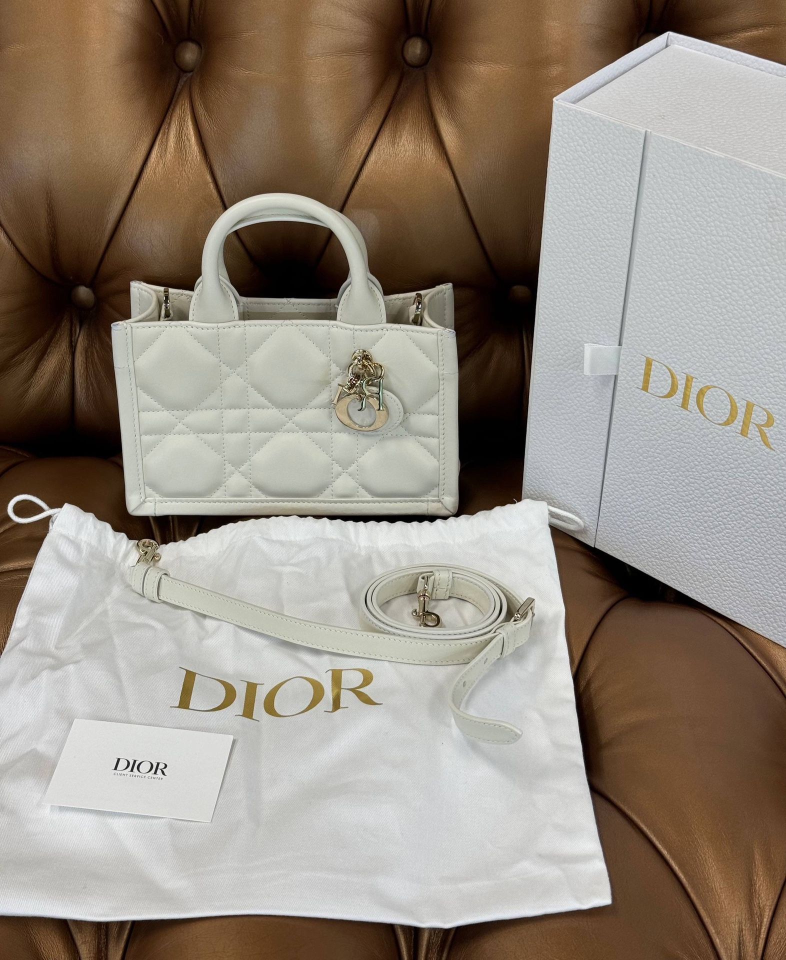 Dior Mini Book Tote Bag Latte White/Cream Macrocannage Calfskin Box Dust Bag Strap Sticker