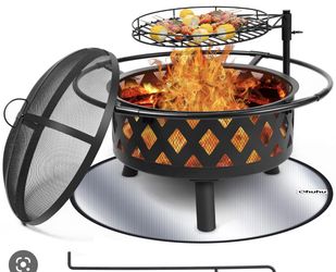 Aoxun 2 In 1 Fire Pit With Grill Cover & Fire Poker