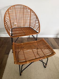 Boho Rattan Lounge Chair with Matching Ottoman
