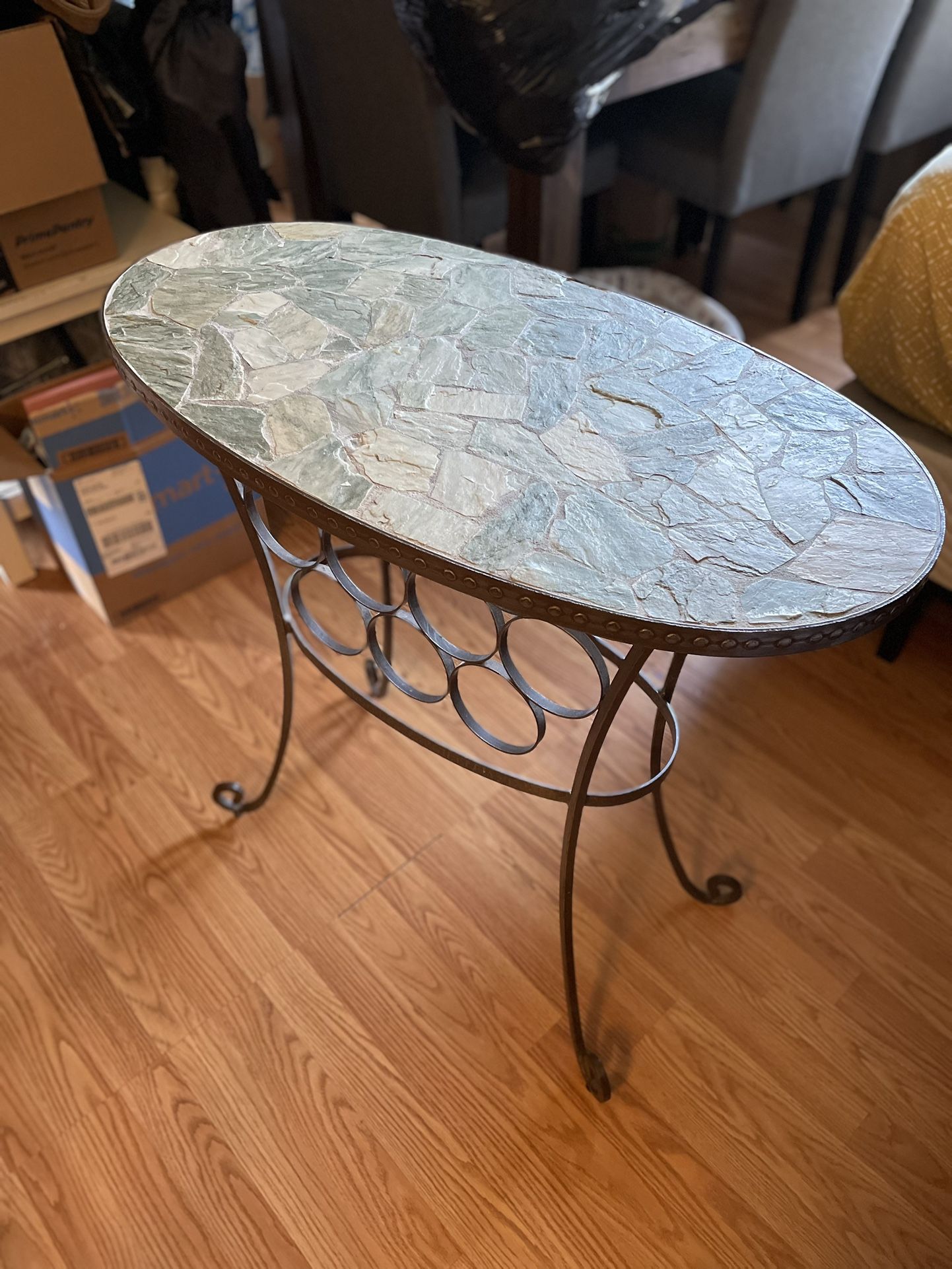 Very Heavy Wrought Iron Stone Table Excellent Condition