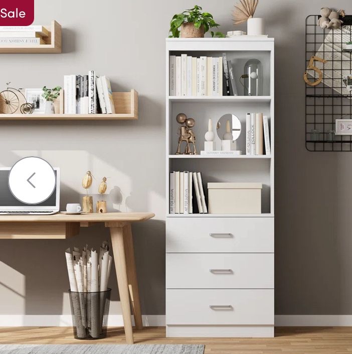 White Kahler 70.9'' H x 23.6'' W Standard Bookcase with 3 Drawers. NEW