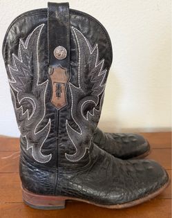 Men’s Western Boots Size 7.5 Leather Square Toe Black Tanner Mark