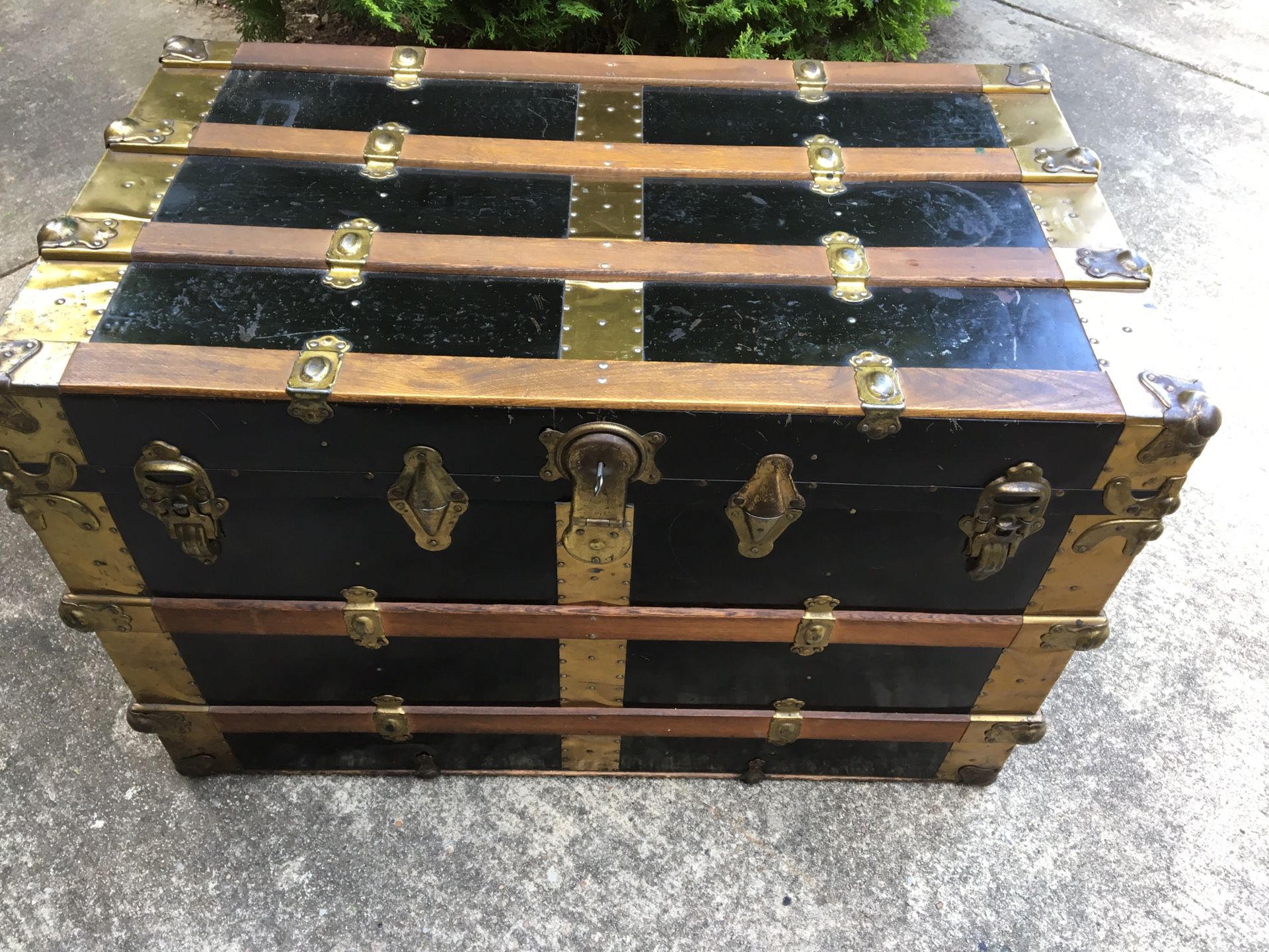 Old steamer trunk with lock and key