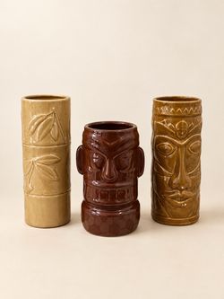 Set of 3 Tiki Cocktail Glasses — Tropical Barware / Home Bar Decor