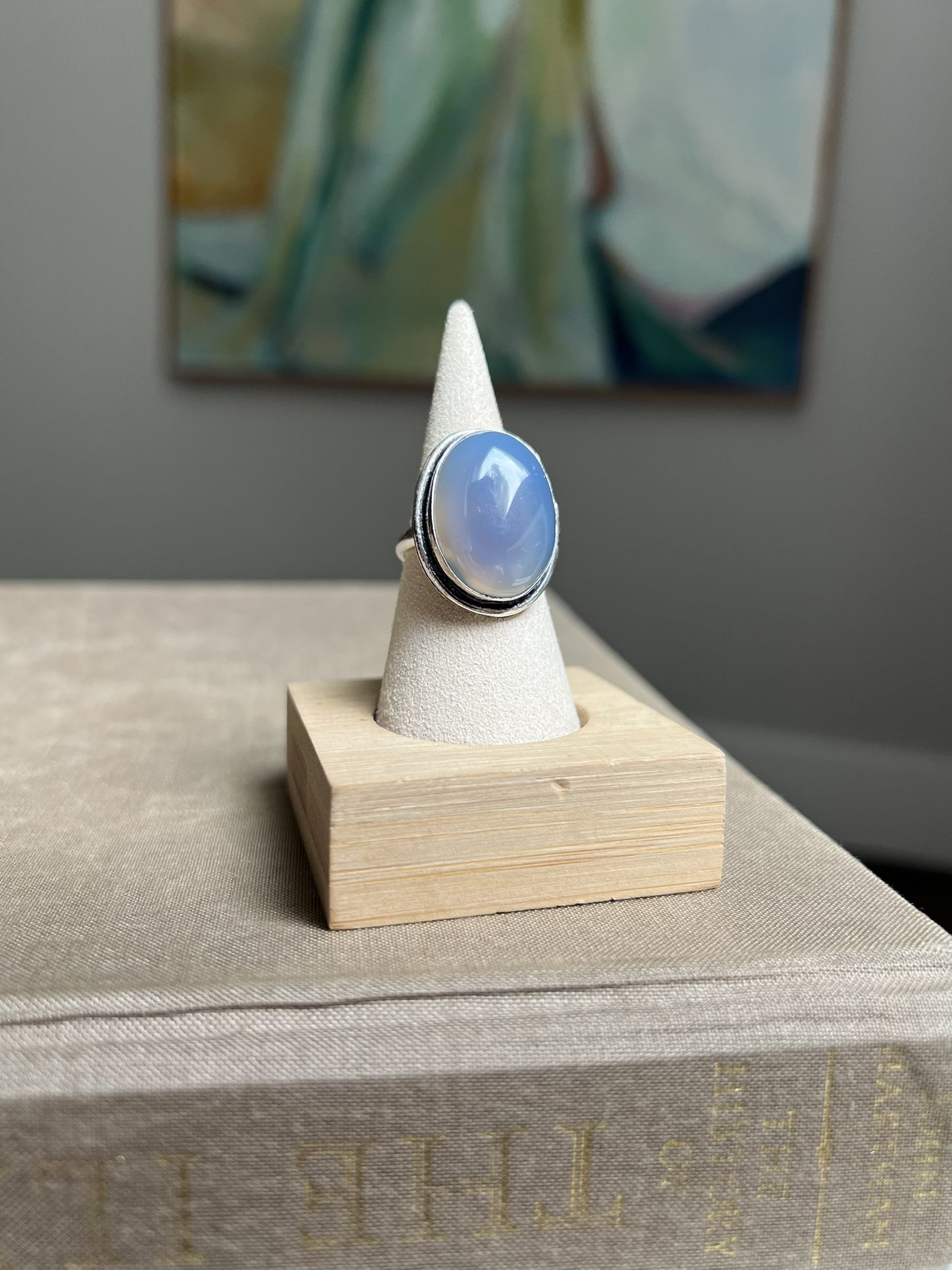 Adjustable Blue Chalcedony Gemstone Ring ( firm on price )