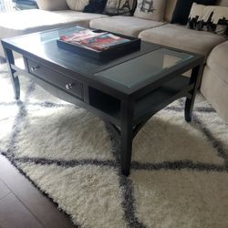Nice Heavy Wood Coffee Table Black With Glass Incerts