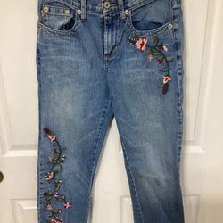 Z Cavaricci Vintage Women’s Capri Denim Jeans Embroidered Floral - Y2K - Size 10