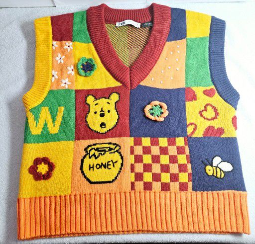 Disney ZARA Winnie The Pooh Jumper Sweater Vest Gilet Tank Top sz SMALL