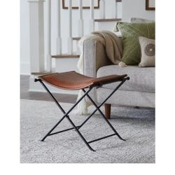Top Grain Genuine Leather Cinnamon Brown Saddle Seat Bedroom Bench