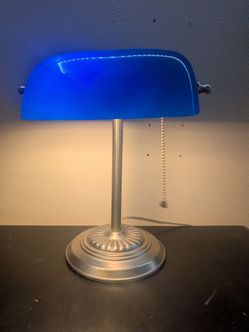 Cobalt Blue Glass Banker's Lamp — Silver/Chrome Base
