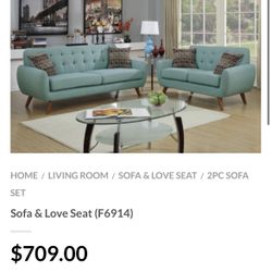 Blue Sofa And Love Seat Set 