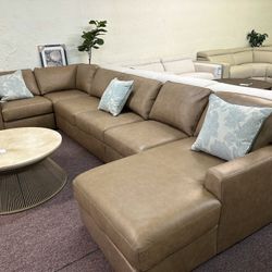 Furniture- 5 Pc Modular Top Grain Leather Sectional- Radley