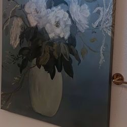 Oversize Canvas Floral Art Traditional Transitional  sage green blue white