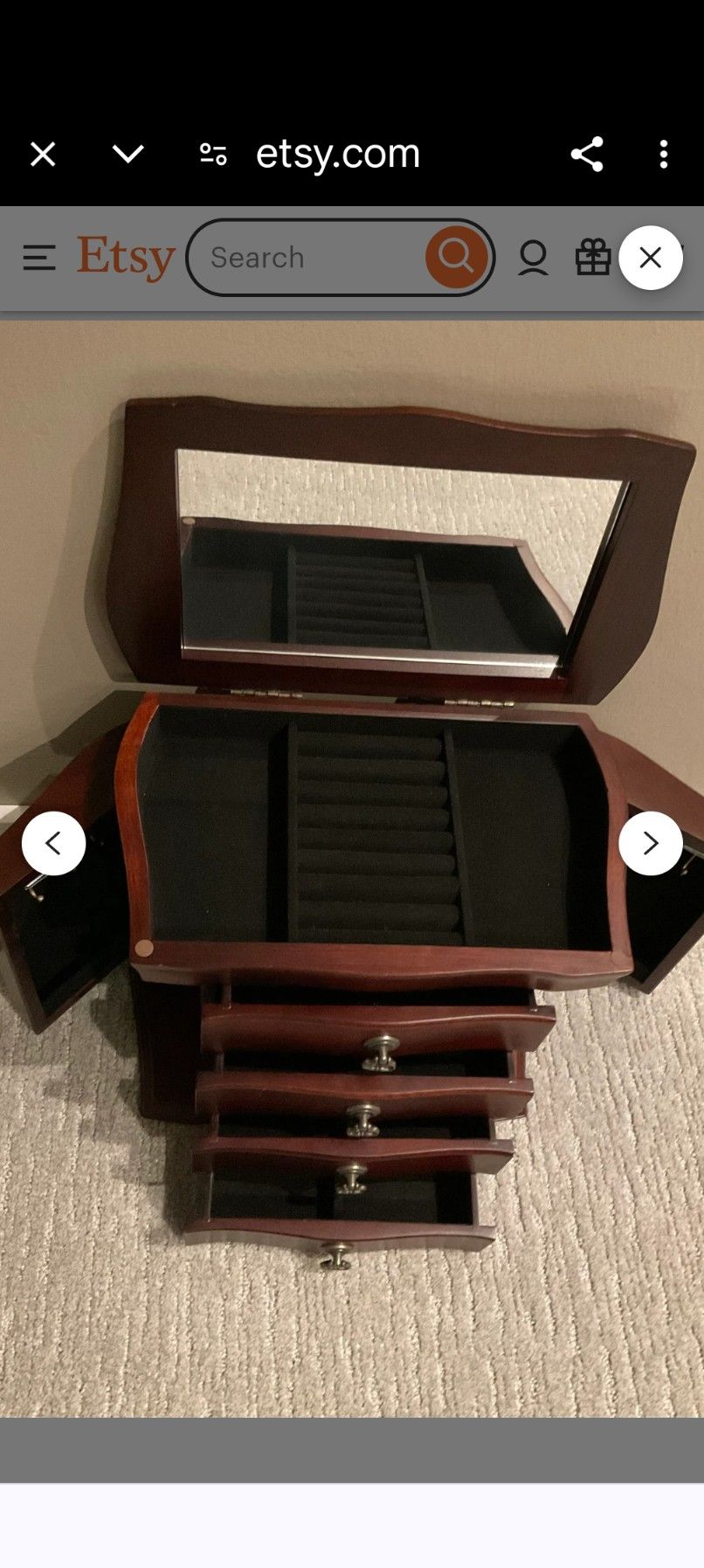 Vintage Kathy Ireland Home Mahogany Finish Mirrored Wooden Jewelry Box