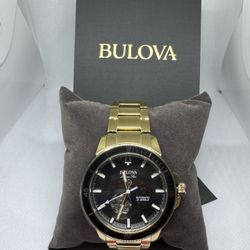 Bulova Marine Star Automatic 97A174 Gold Tone 45mm Men’s Watch – Open Heart – 200M WR