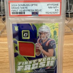 2024 Donruss Optic Drake Maye Rookie Card Jersey Patch PSA 8.5