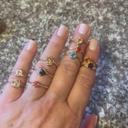 Gold Tone Rings With Colored Gems 