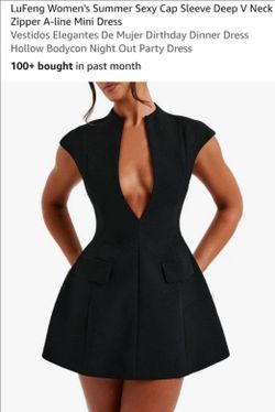 LuFeng Black Cap Sleeve Deep V Mini Dress