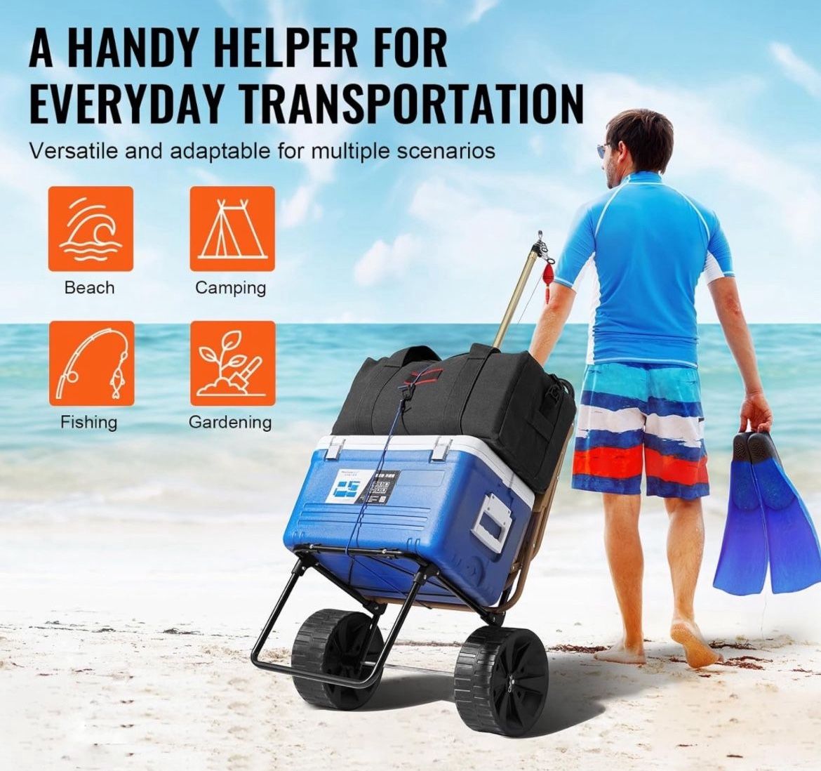 Beach Cart Dolly With Big Wheels for Beach Cooler Wagon