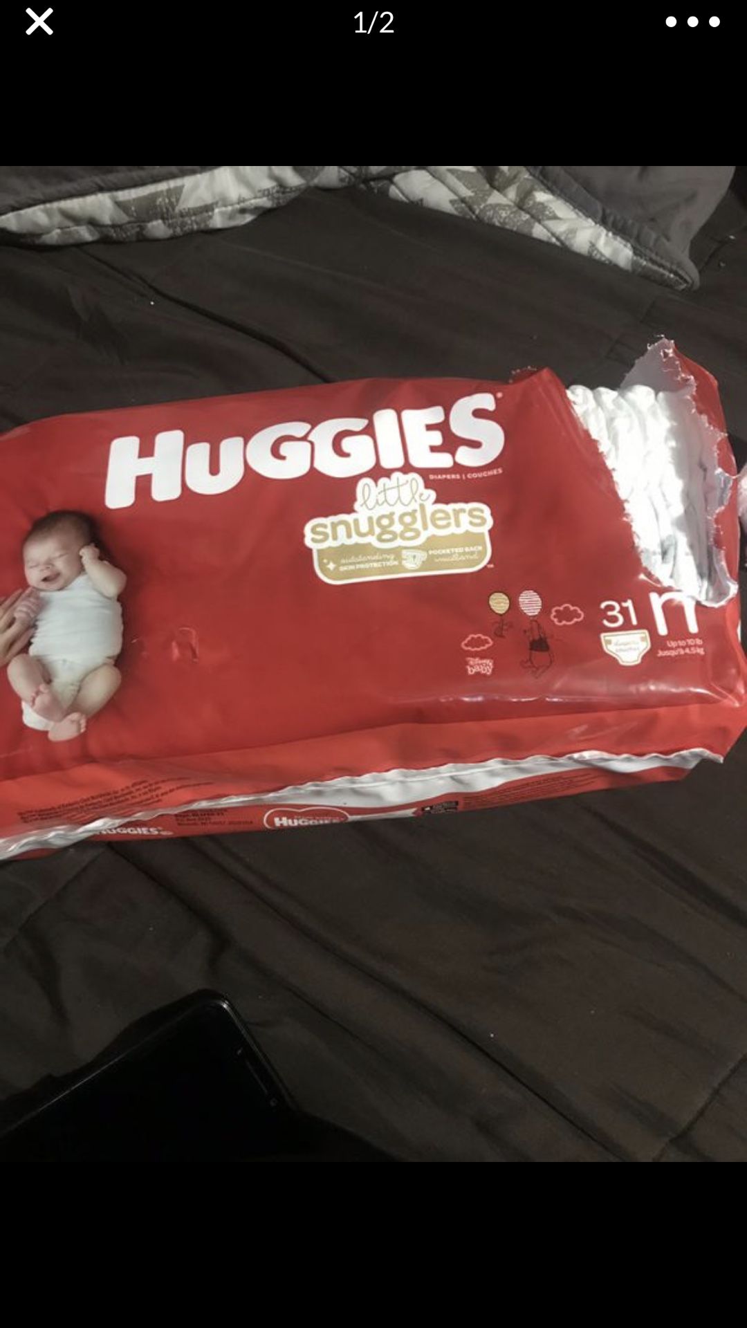 Grew out of them. 30 new born huggies diapers