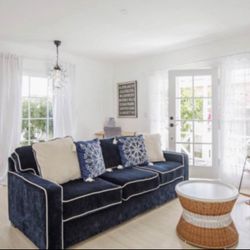 Bespoke Navy Blue Fold Out Couch. 