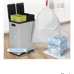 Simpli-Magic 16 Gallon (60L) Elegant Black Step Trash Can – Dual Compartment Kitchen Garbage Can with Waste & Recycling Bins – Slow-Close Lid, Odor Co