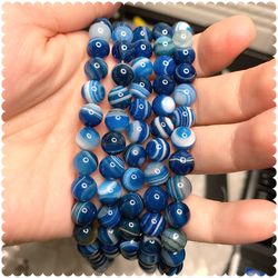 Blue Stripes Agate 8mm Loose Beads (1 strand/15”-16”