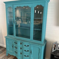 Teal Wooden China Cabinet